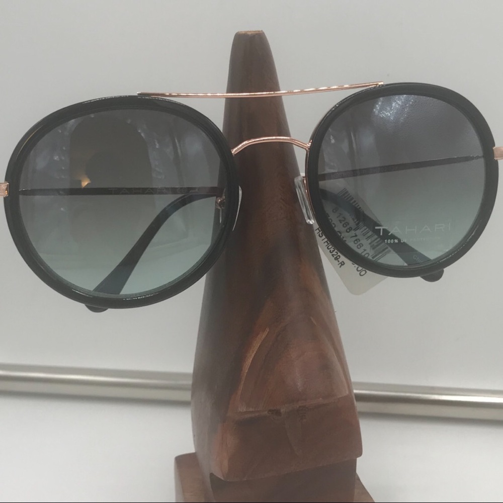 Tahari Black and Rose Gold Aviator Sunglasses